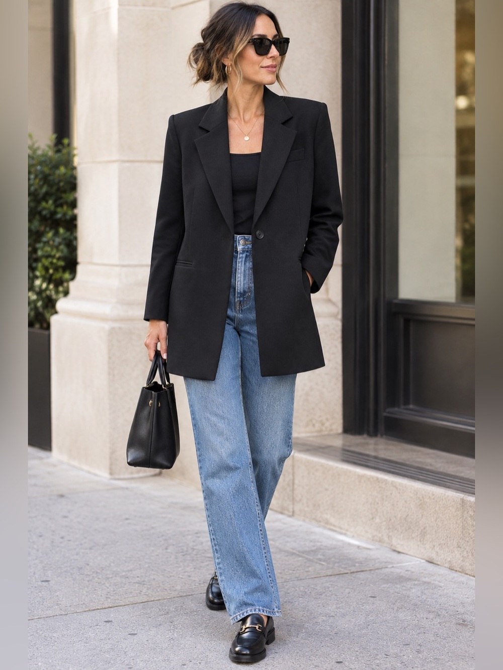 dRA Los Angeles Black Longline Blazer L Oversized Single Button Minimalist
